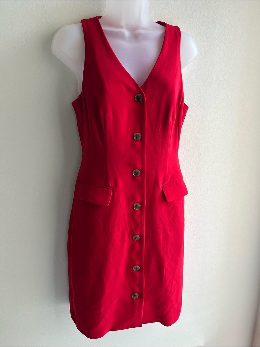 Express Bright Red Button-Front Sleeveless Dress Size Small